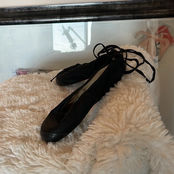 Vintage block toe shoes black cotton with black leather in the front vintage - Picture 3 of 7